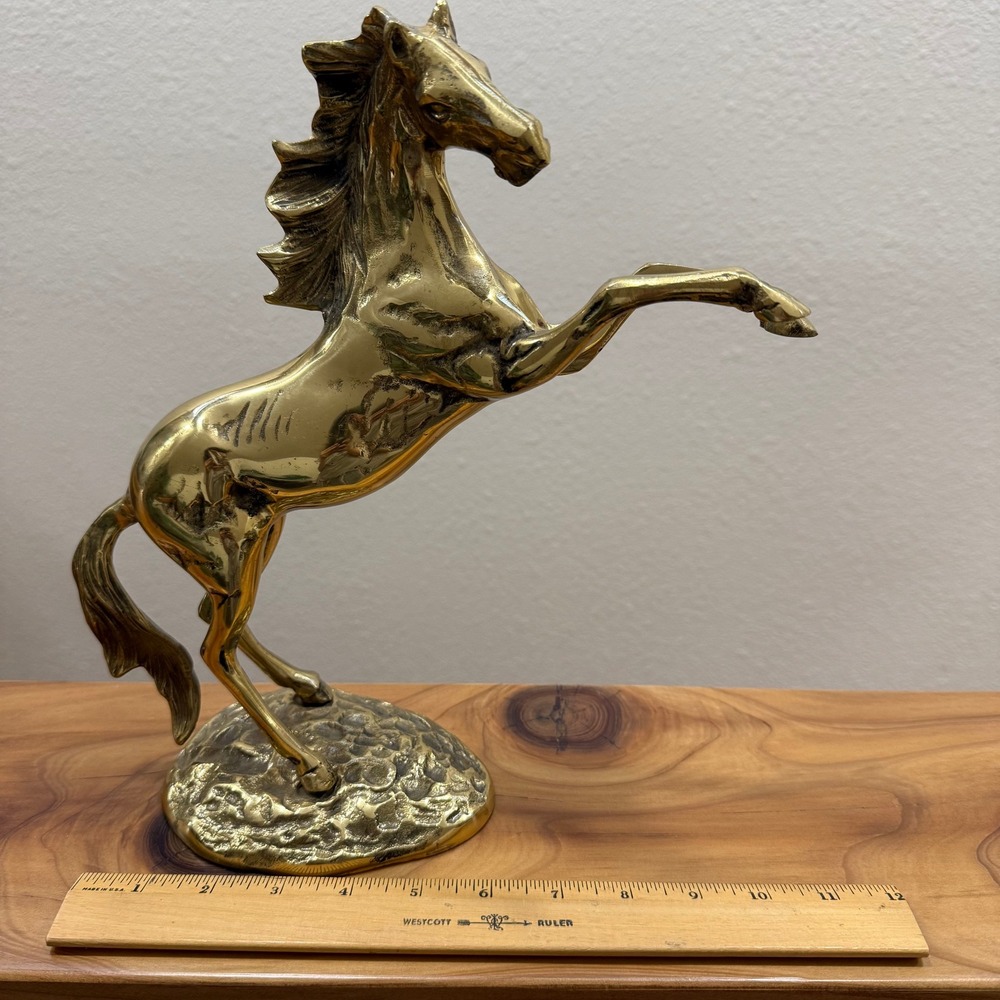 Vintage 60s Solid Brass Decorative Rearing Horse Sculpture Equestrian Art - Picture 8 of 9